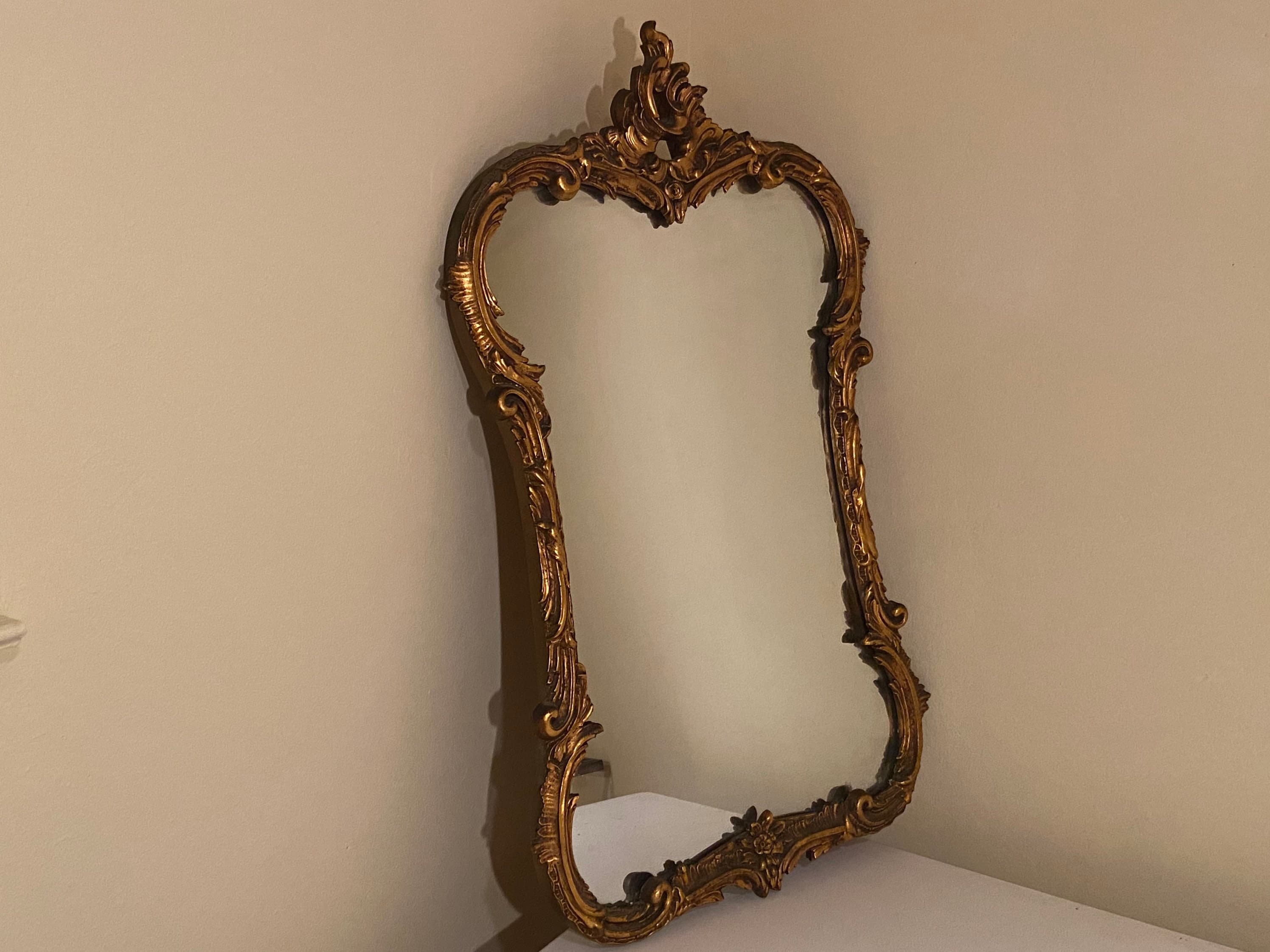 Antique French ornate gilt gold brass mirror - Image 1