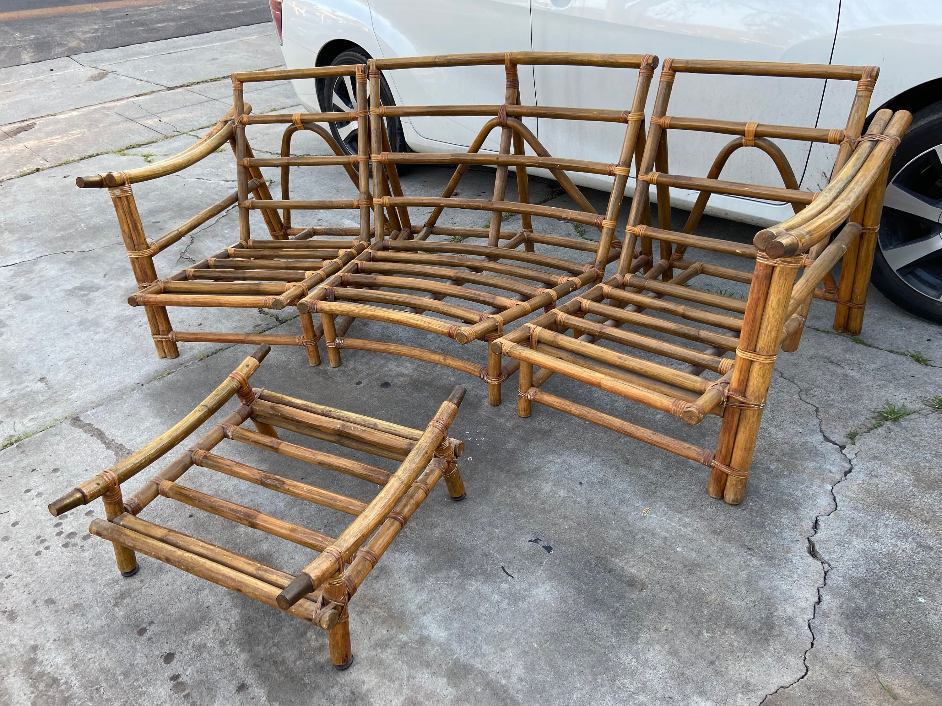 Vintage bamboo rattan sofa frame set no cushions - Image 1