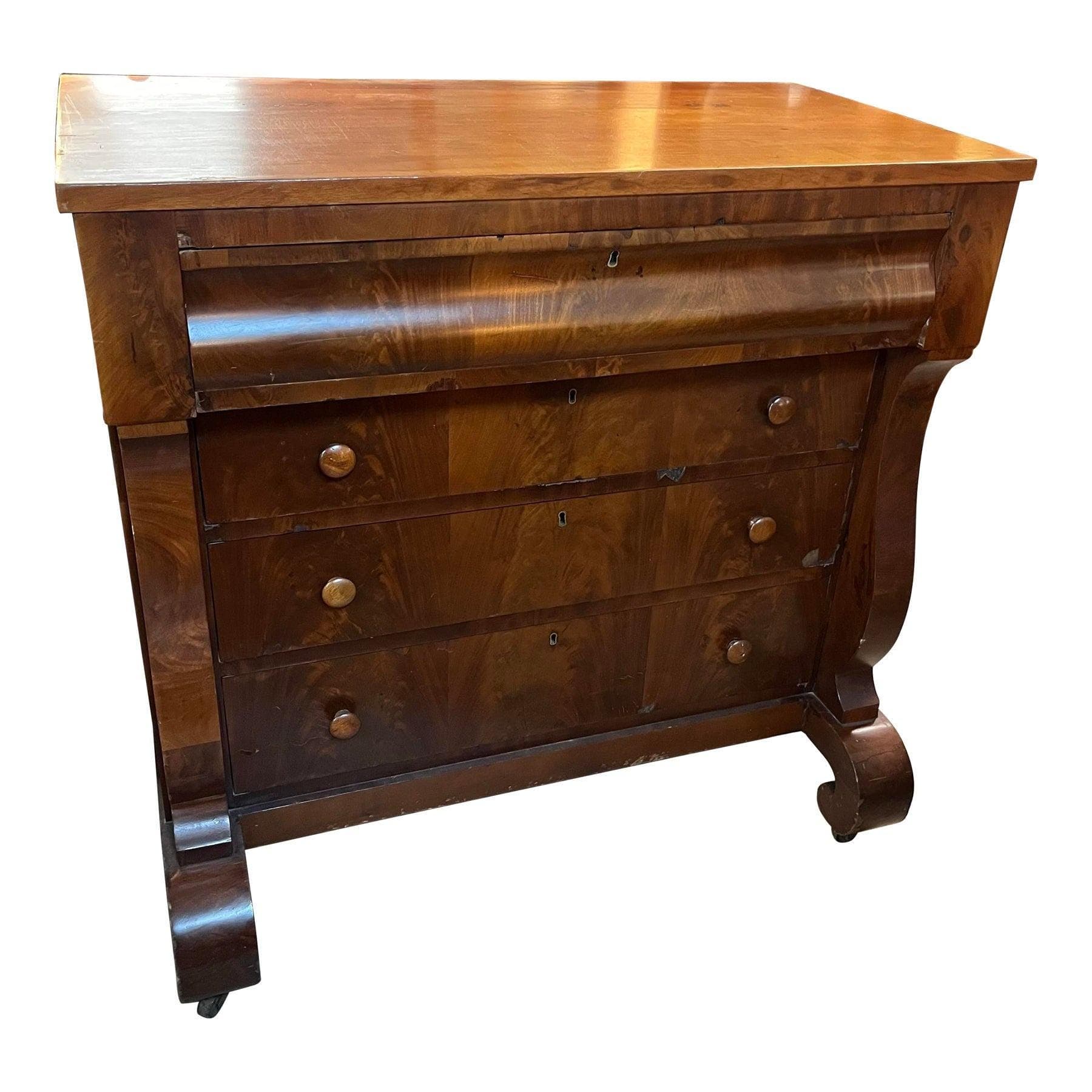 American Empire Flame Mahogany Chest of Drawers - Image 1