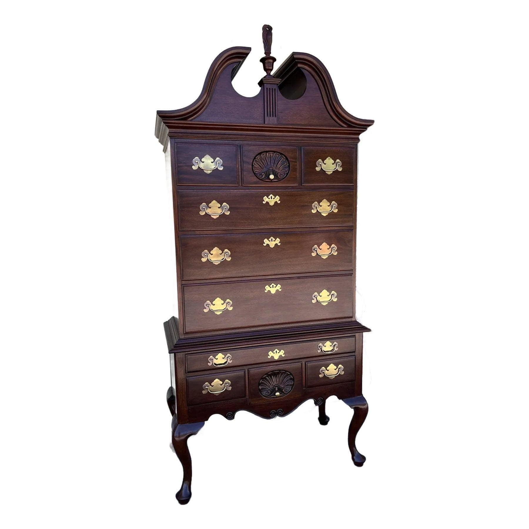 Henkel-Harris Mahogany Highboy Chest: Vintage Flame Finial, Cabriole Legs - Image 1