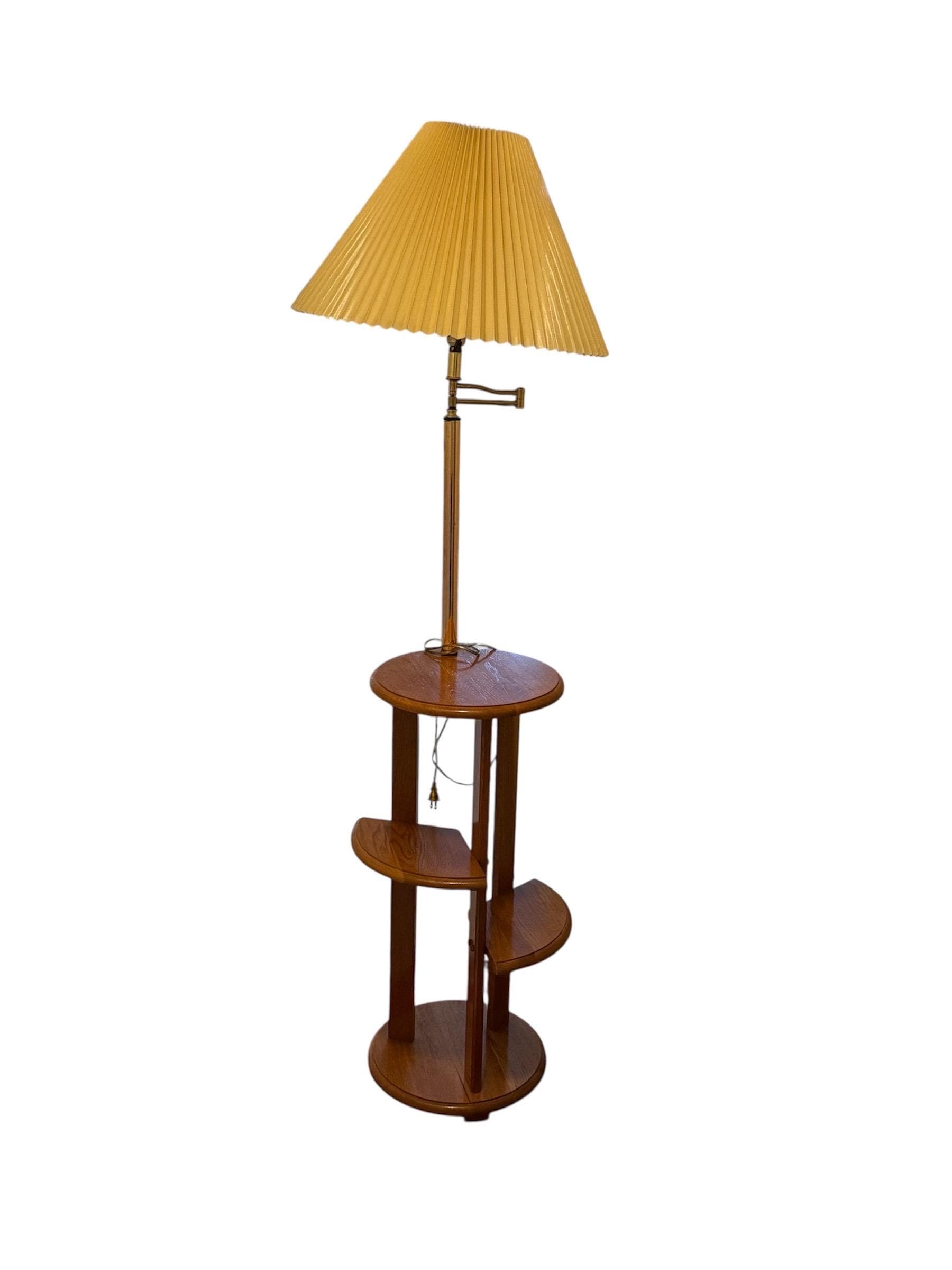 Vintage Anthony California Floor Lamp – Mid Century Oak Plant Stand, Swing Arm Lighting