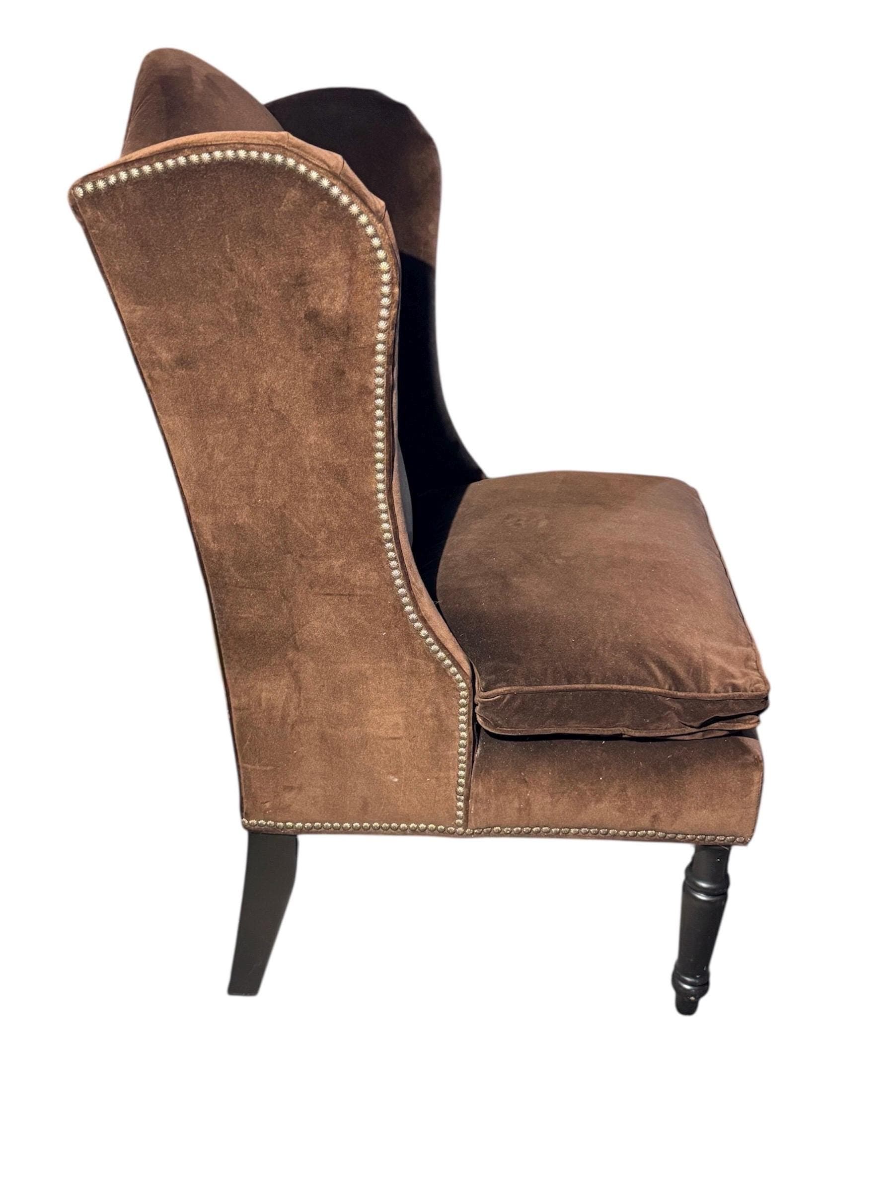 Drexel Heritage "Down-Wrapped" Wingback Chair in Espresso Velvet