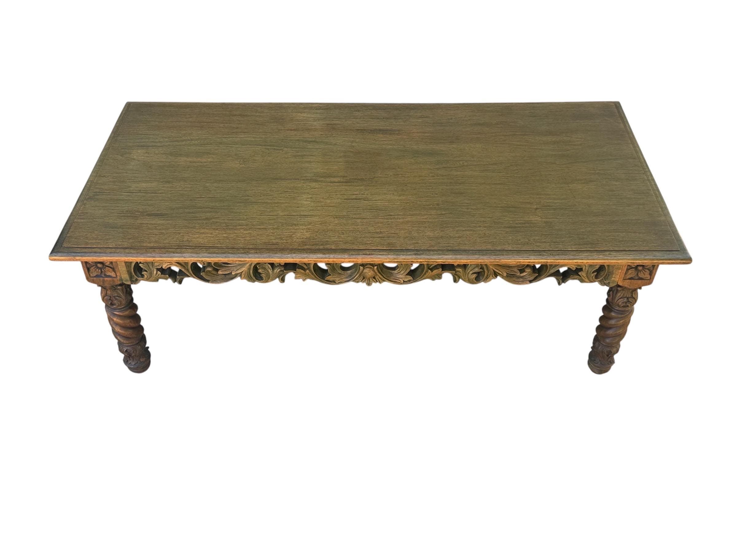 Antique 1920s Philippine Spanish Colonial Coffee Table – Hand-Carved Tropical Hardwood – Barley Twist Solomonic Legs