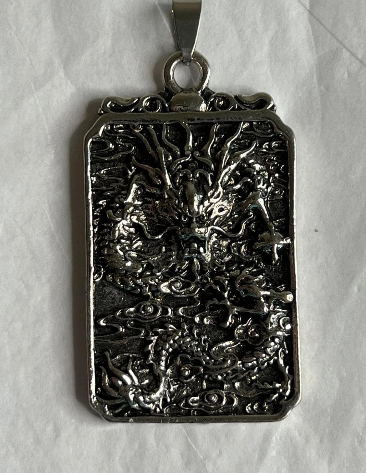 55MM Metal Chinese Dragon Stainless Steel Pendant - Big Silver Tone Metal 3D