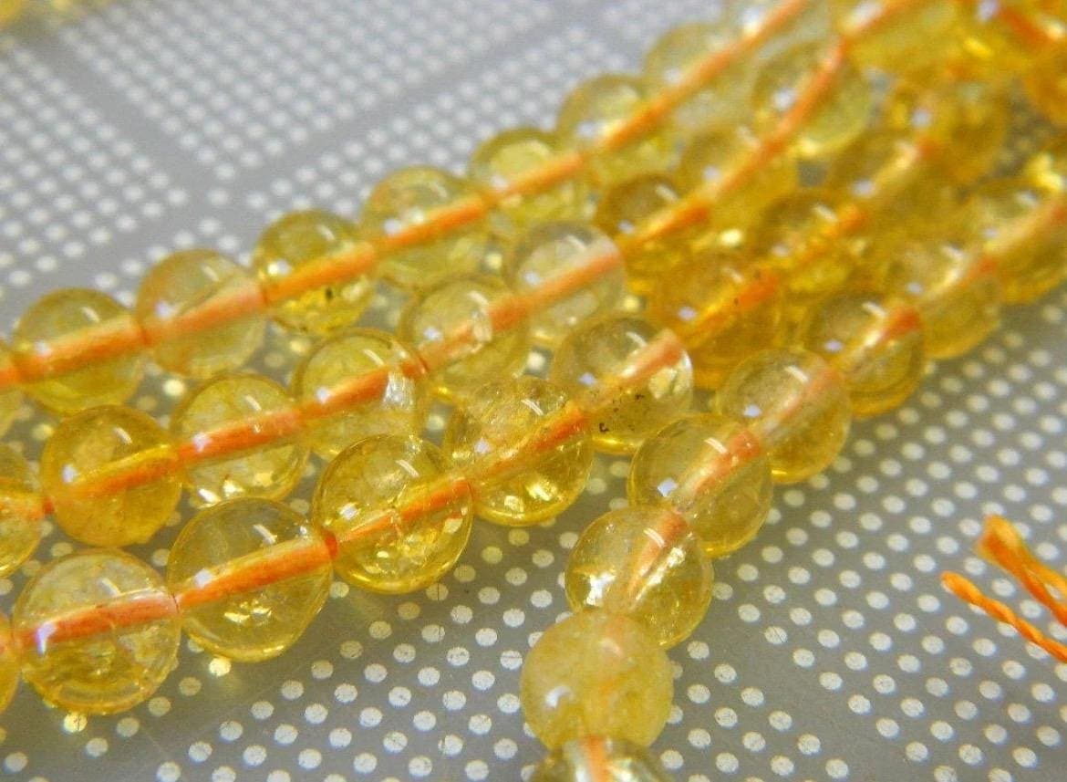 Citrine Quartz Gemstone Beads - Deep Yellow Round - Image 1