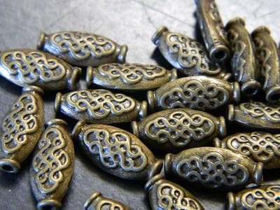 Oval Spacer Beads:100 beads Ethnic Bronze Pewter (15mm, Handcrafted)