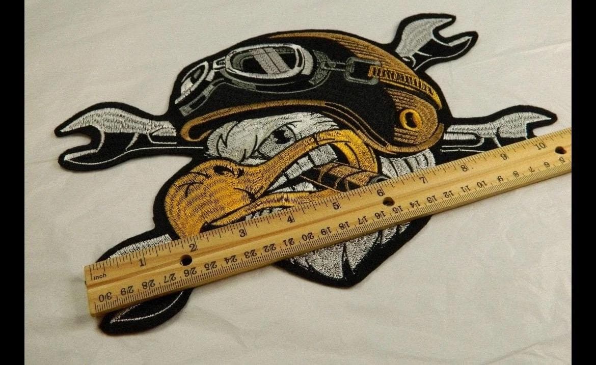 Large Motorcycle Eagle Iron on Embroidery Patch - Image 1