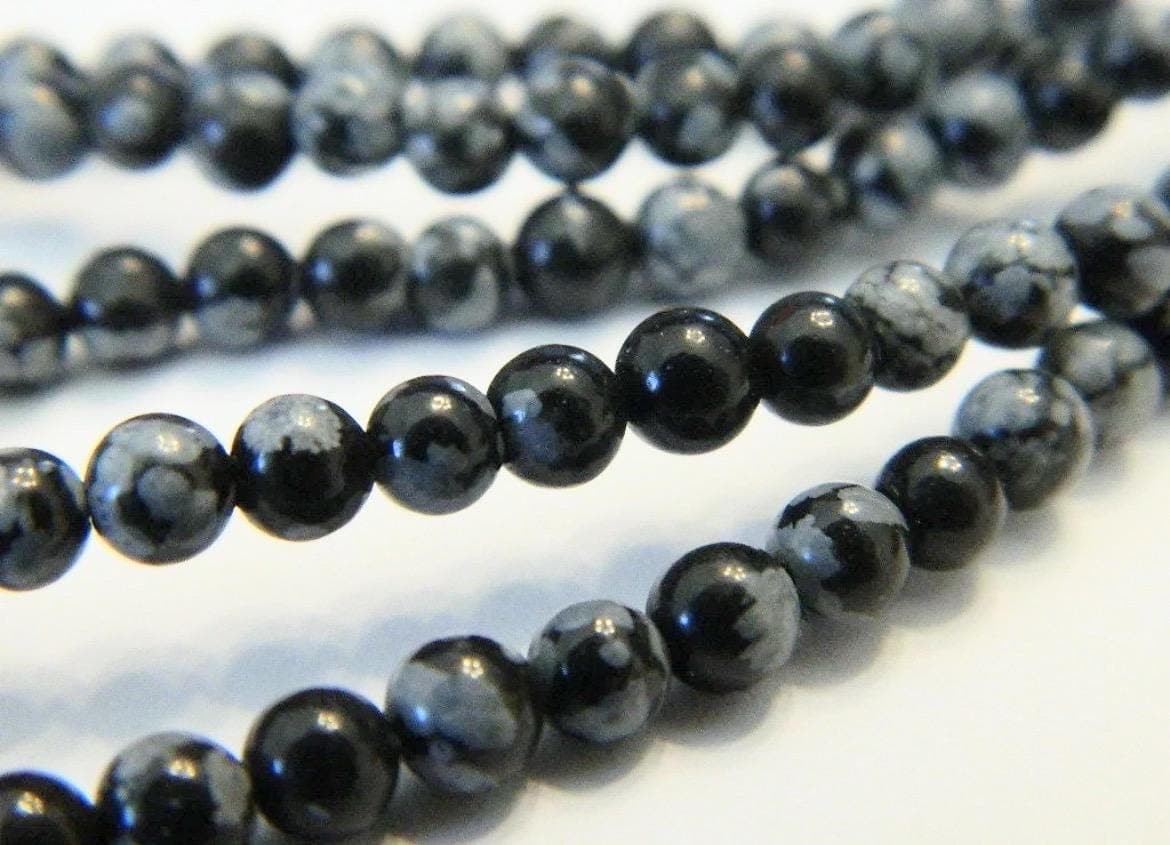 4mm Snowflake Obsidian Gemstone Beads, Natural Black White Round Beads, Jewelry Making Supplies