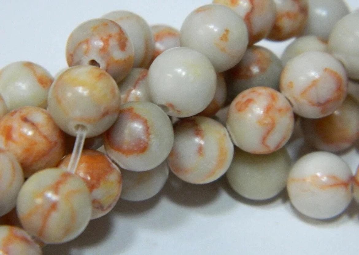 Dragon Vein Jasper Beads, Red Orange Veining, Jewelry Making