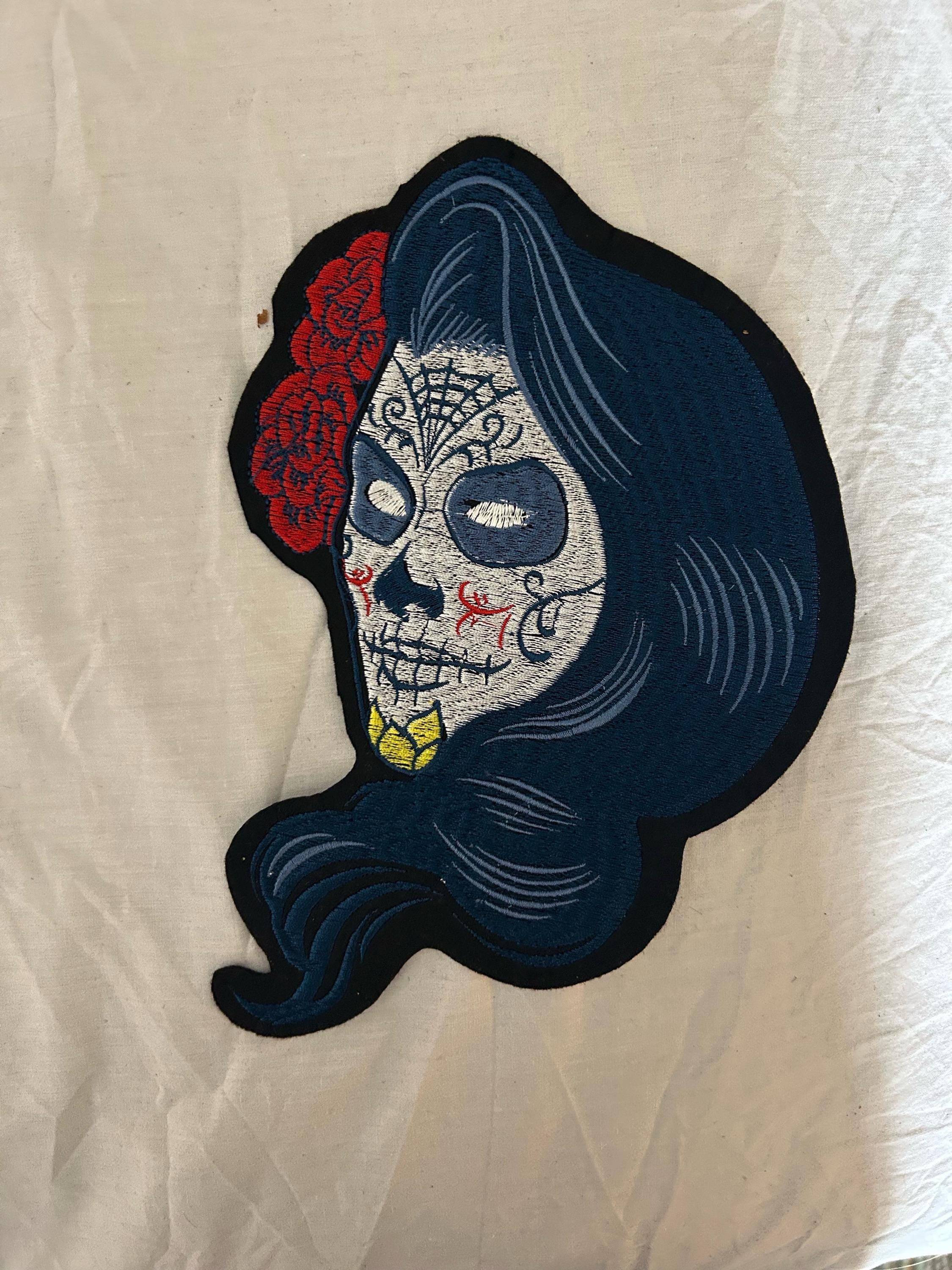 La Calavera Catrina-Day of the dead sugar skull design- 10inches Iron on Patch -Applique - Image 1