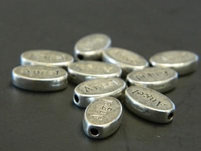 Angel Oval Beads:50 Antiqued Silver Metal - 13mm Craft Spacers - Image 1