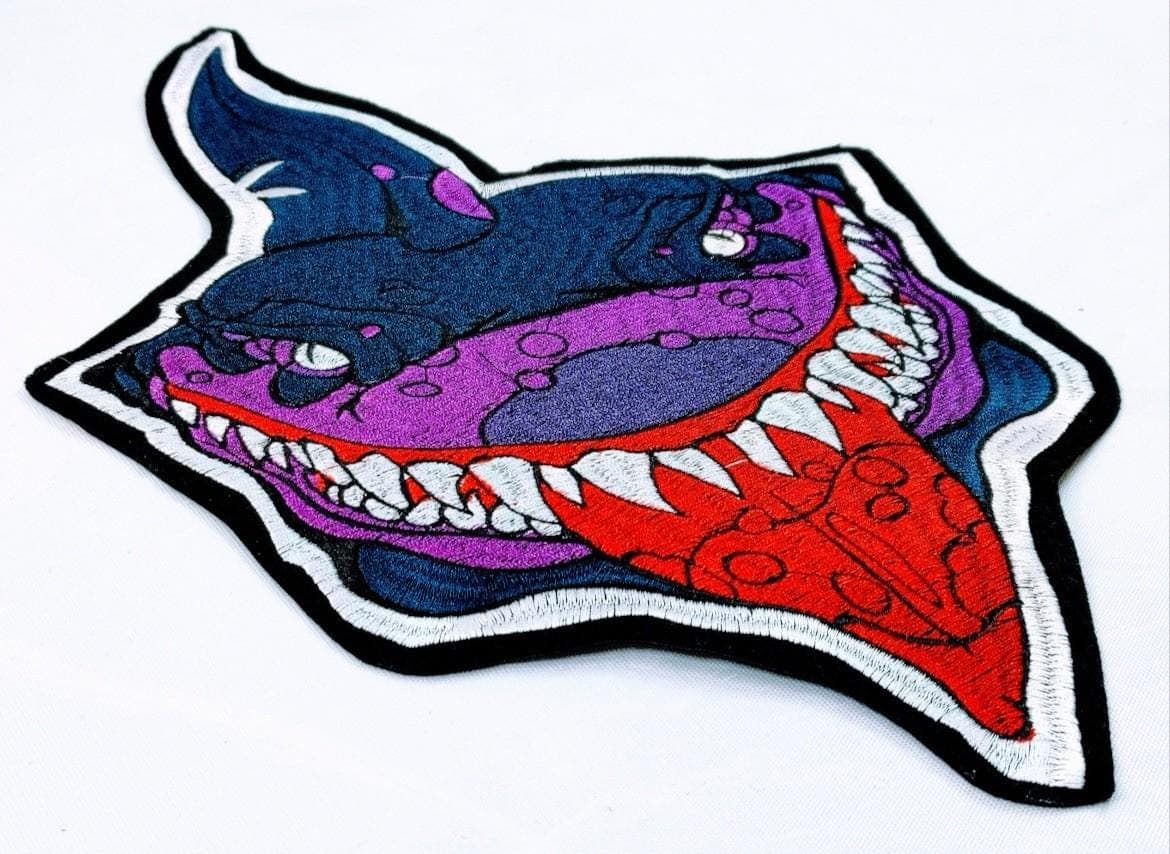 Shark Patch: Blue and Purple Embroidery - Large Iron-On Applique - Image 1
