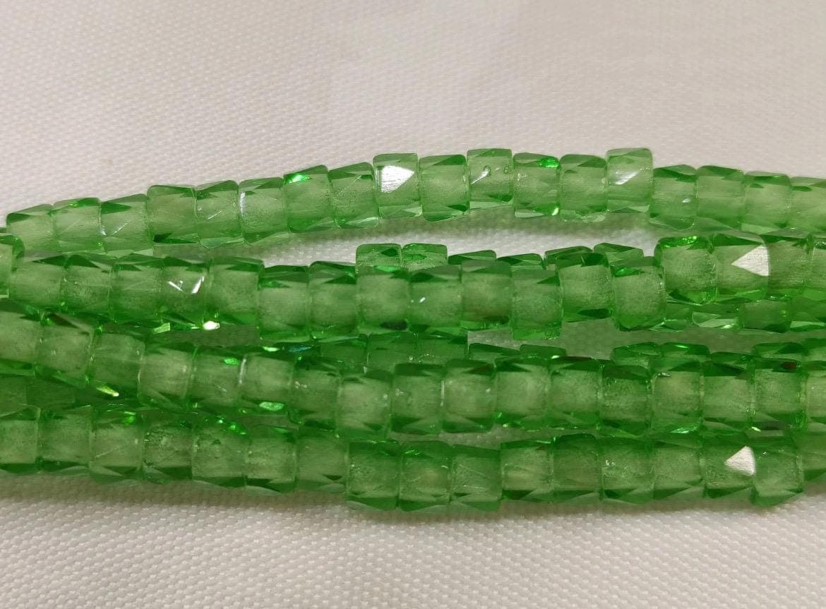 6mm Czech Fire Polished Green , Bols Beads Transparent Luster