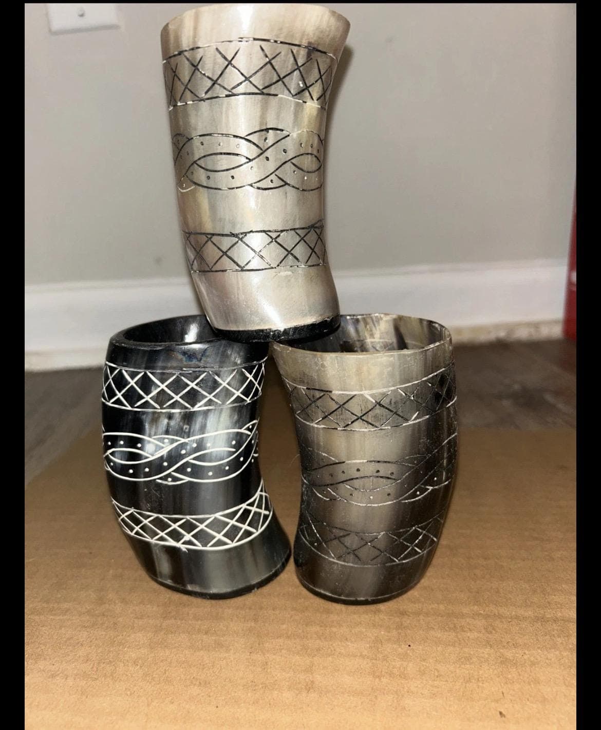 Viking Style Hand-Carved Drinking Horn Flagon - Image 1