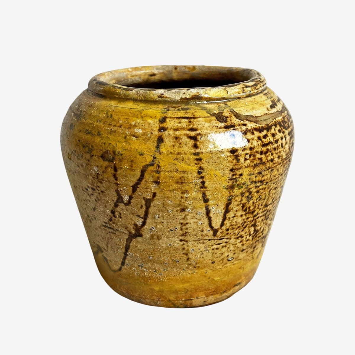 Antique Yellow Mongolian Ceramic Pot - Image 1