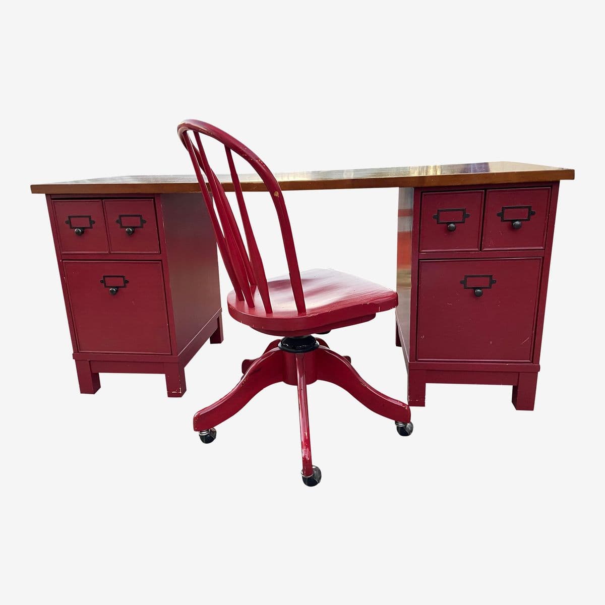 Pottery Barn Farmhouse Distressed Wood Desk and Chair - Set of 2 - Image 1