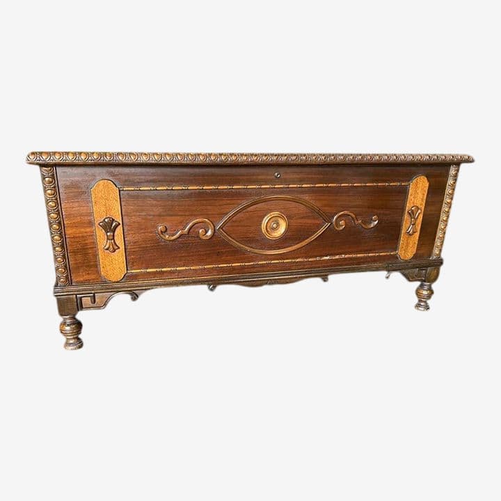 Antique 1920s Spanish Revival Walnut and Burlwood Cedar Chest - Image 1