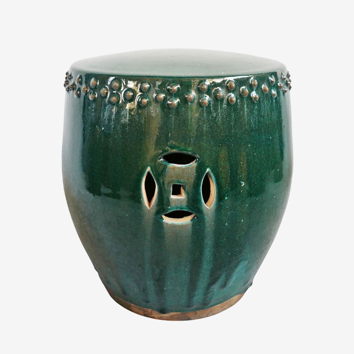 Teal Double Stud Ceramic Garden Stool - Image 1