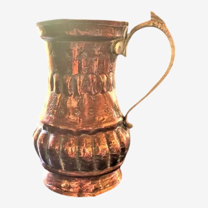 Middle Eastern Hammered & Incised Copper Pitcher - Made in Egypt Mid 20th Century - Image 1