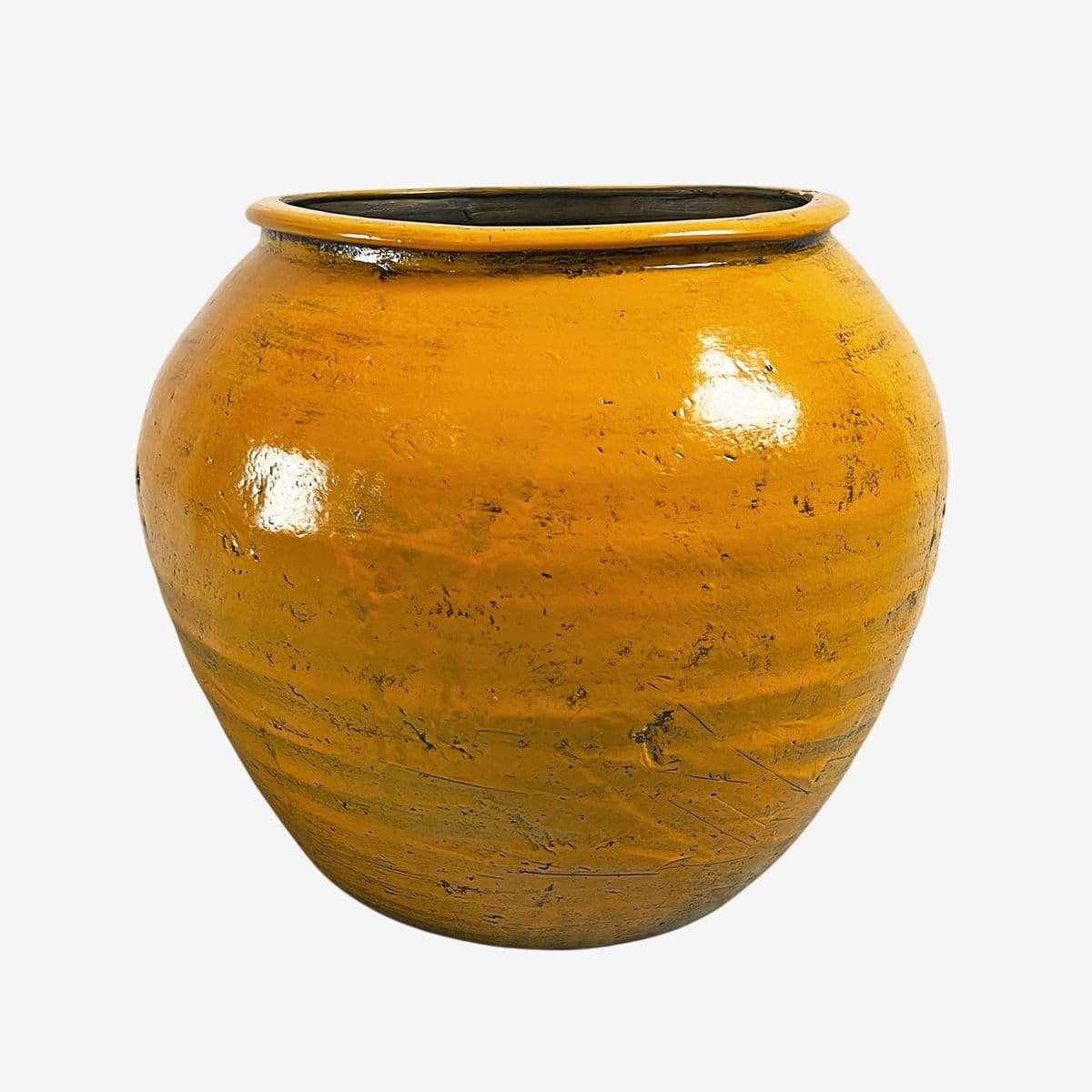 Vintage Yellow Glaze Terra Cotta Pot - Image 1