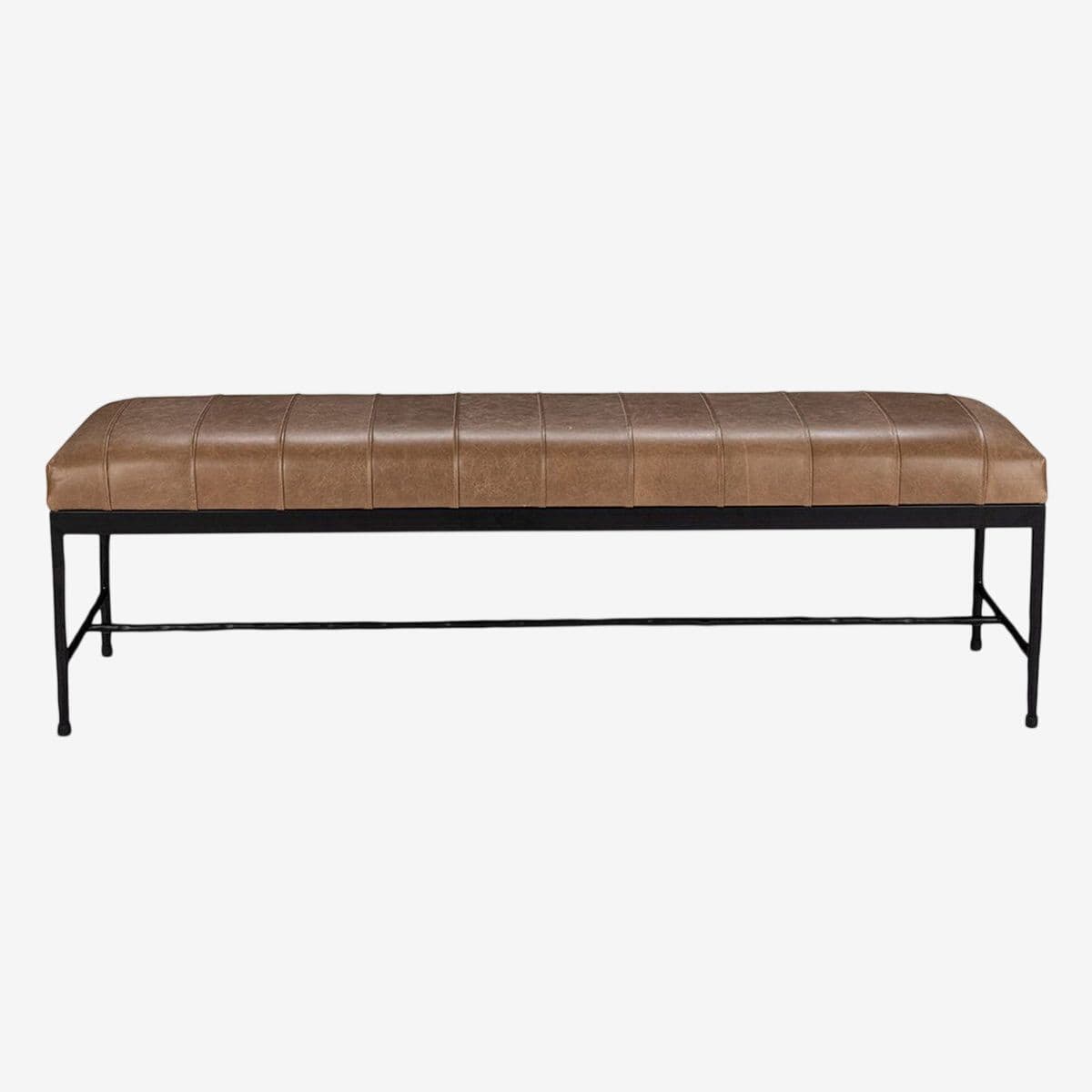 Walnut Leather Stripe Bench - Image 1