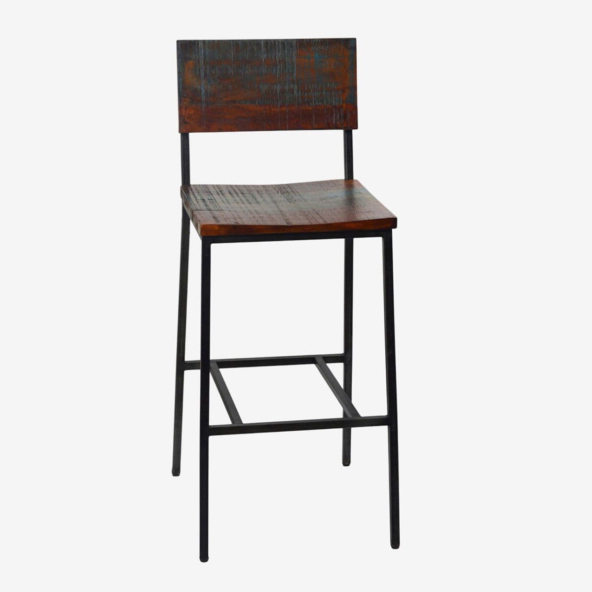 Salvaged Acacia & Iron Bar Stool - Image 1