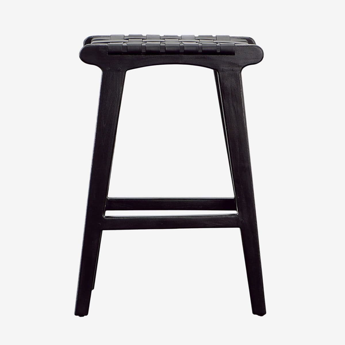 Black Leather & Teak Counter Stool - Image 1