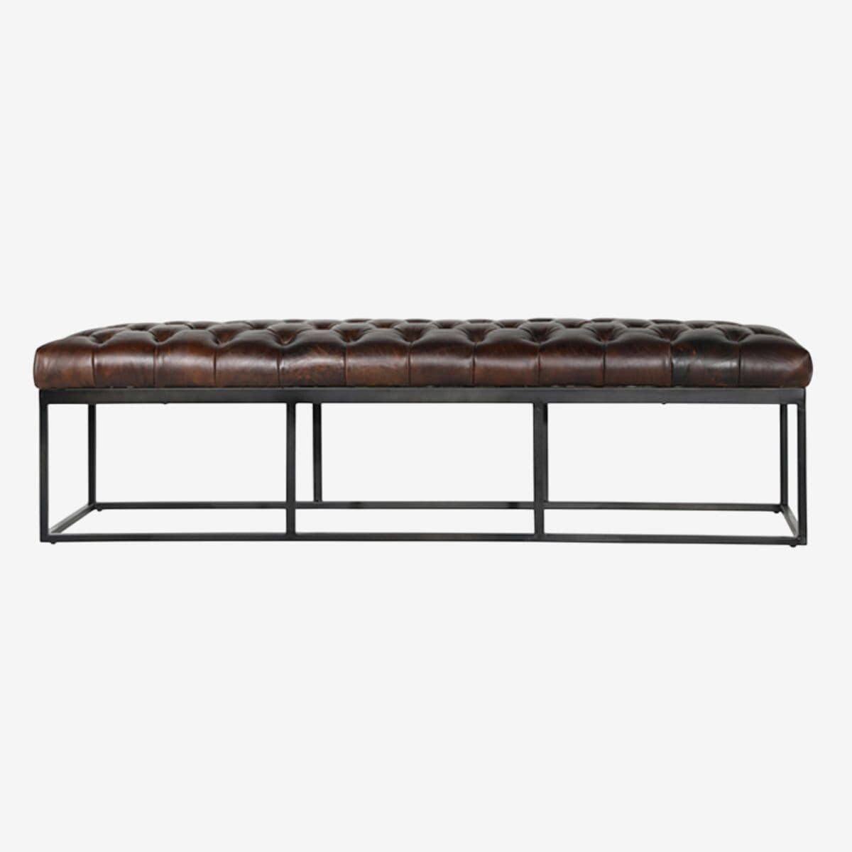 Tufted Leather & Iron Bench - Image 1