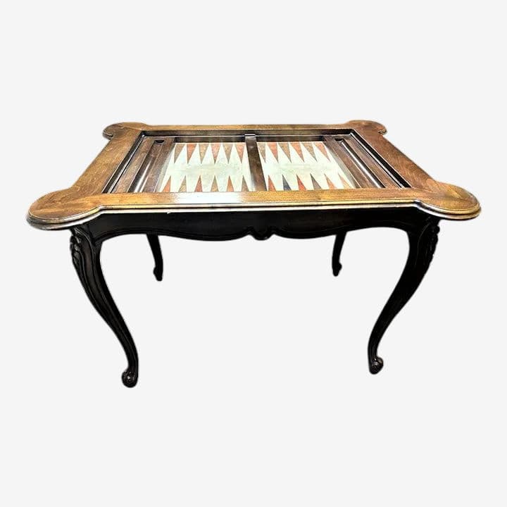 Inlaid Leather and Walnut Louis XV Style Backgammon Table - Vintage Late 20th Century