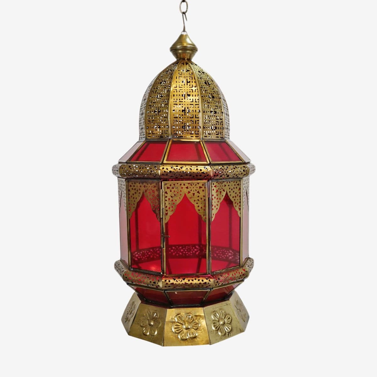 Moorish Brass & Red Glass Lantern - Image 1