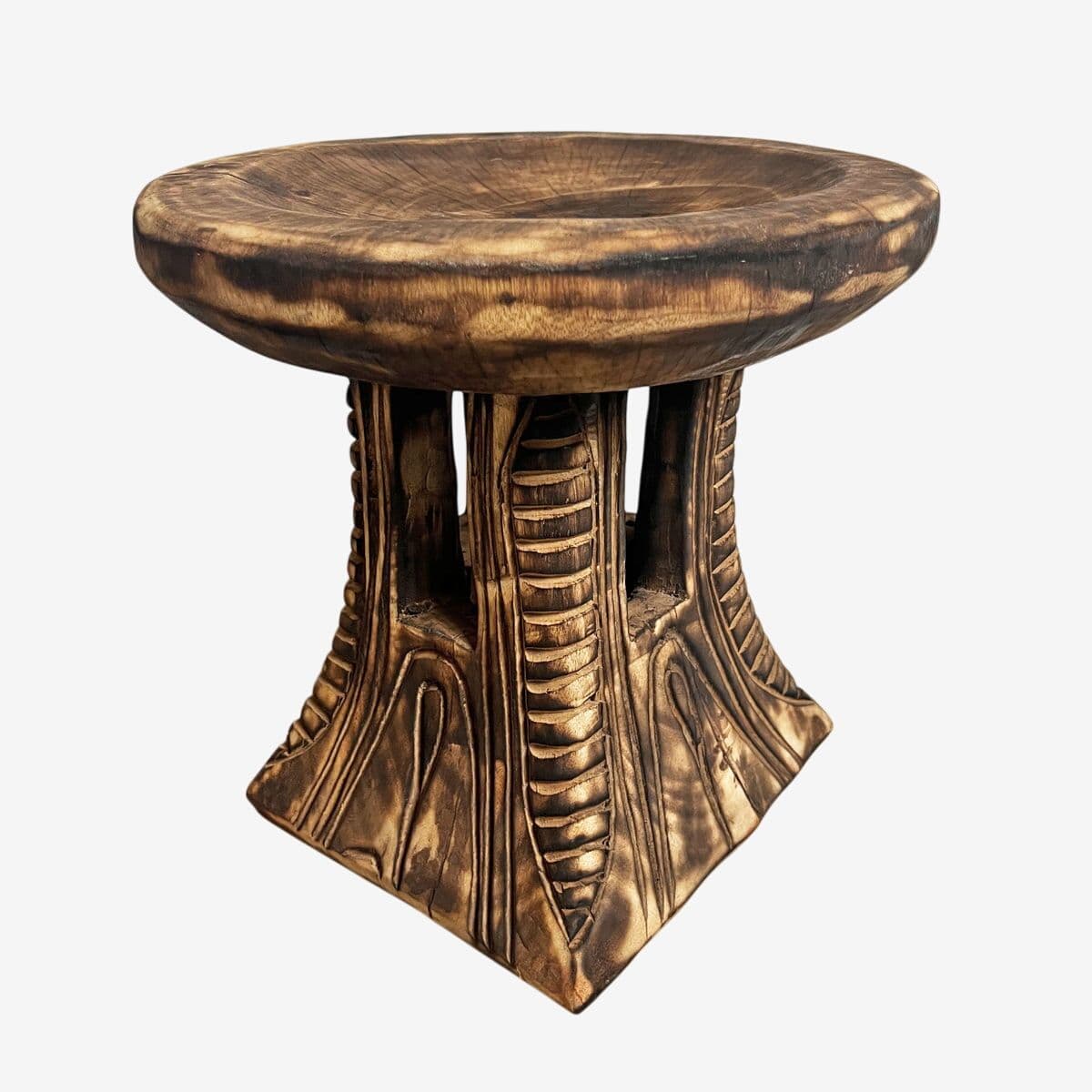 Bamileke Burn Pedestal Stool - Image 1