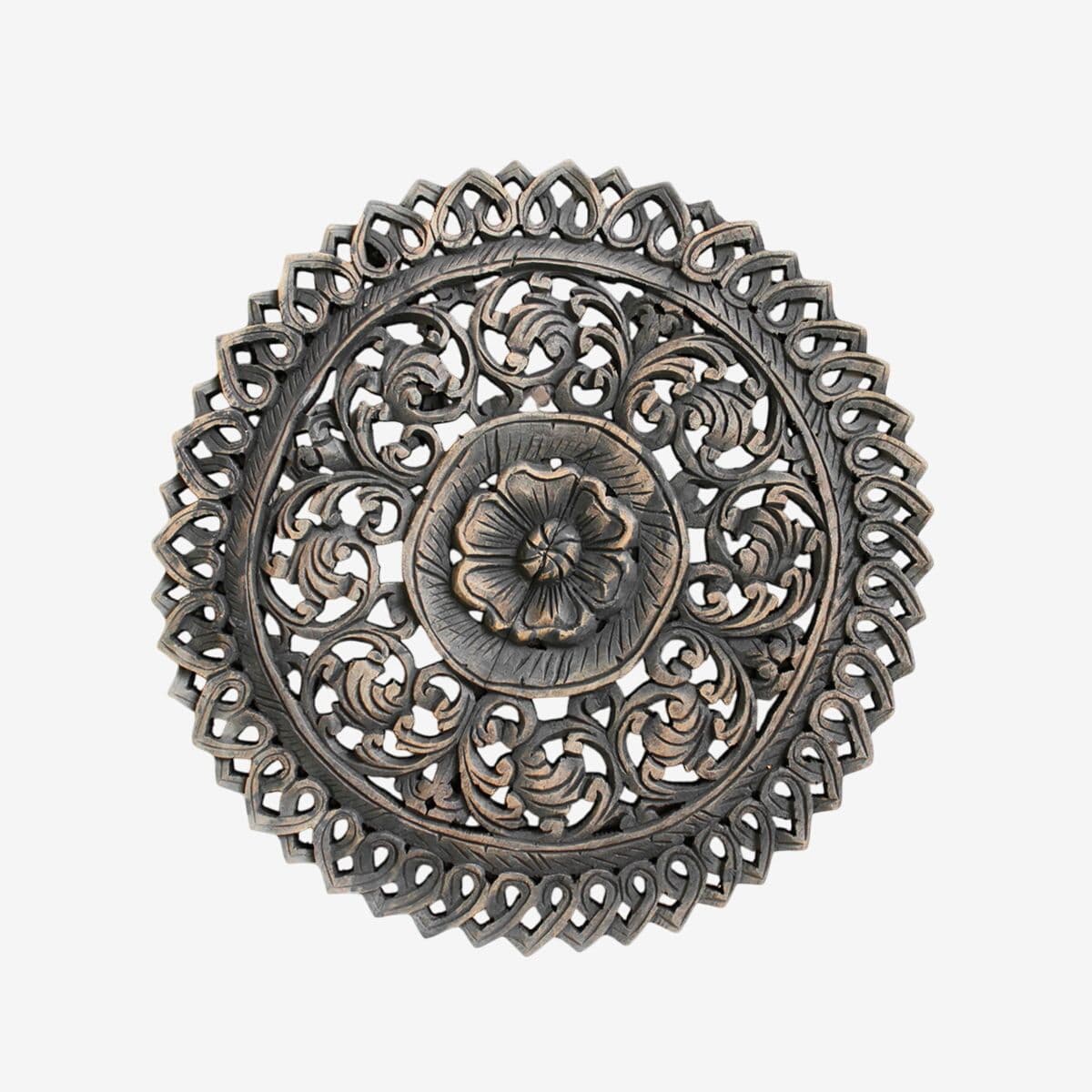 Antique Burn Carved Medallion Panel 18 - Image 1