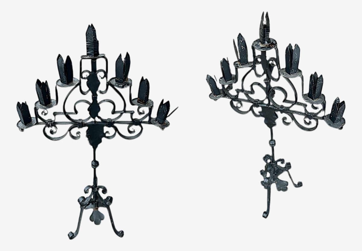 Spanish Vintage Iron 34" Tall Standing Candelabra - A Pair