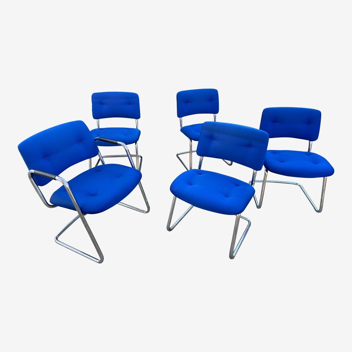 1980s Vintage Mid Century Modern Steelcase Cantilevered Upholstered Accent Chairs Set of 5 - Image 1