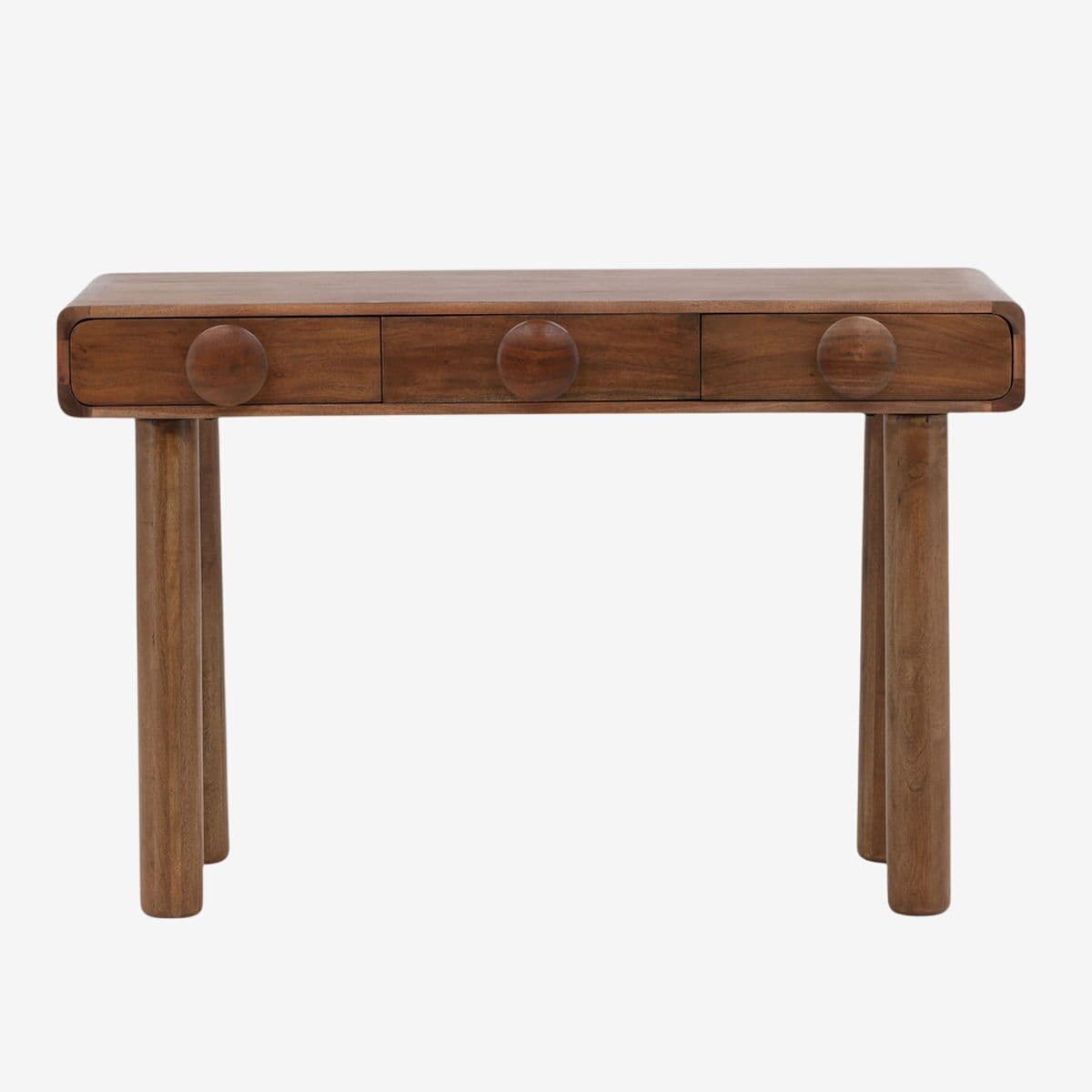 Rounded Acacia Wood 3-Drawer Desk - Image 1