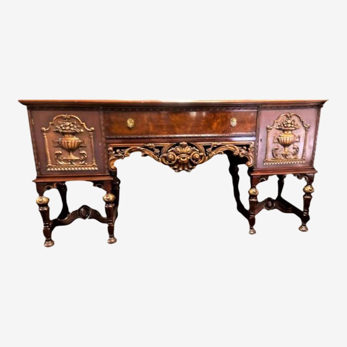 Al Capone's Chicago Era Antique Spanish Revival Walnut and Burlwood 78" Sideboard - 1920s - Image 1
