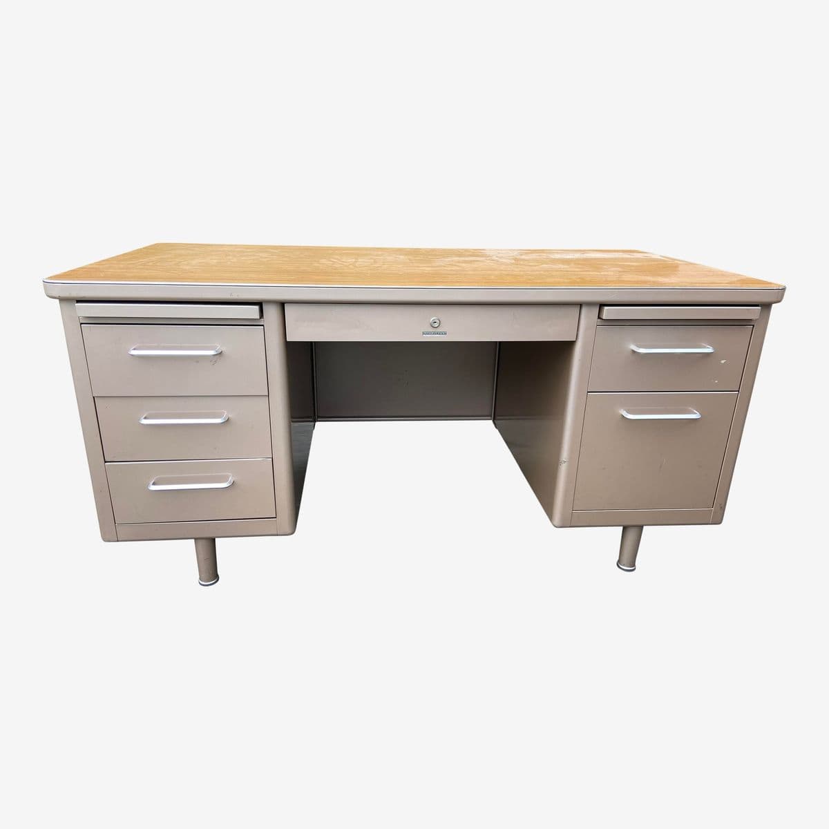 1980s Steelcase Vintage Mid Century Modern Metal Tanker Desk - Image 1