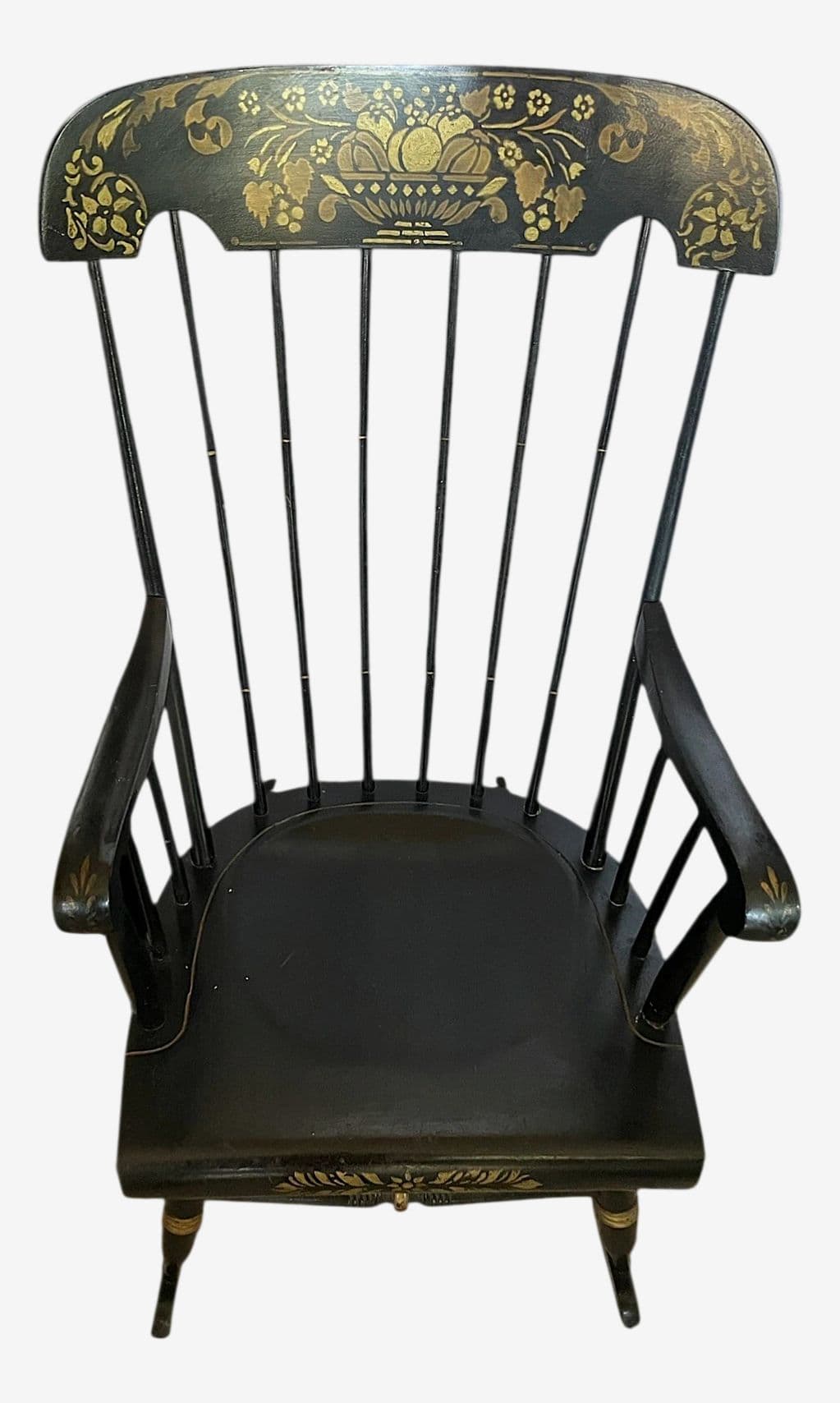 Nichols & Stone Black Stencilled Windsor Rocking Chair - Vintage Mid 20th Century - Made in Massachusetts