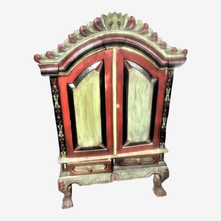 Dutch Colonial Antique 19th Century Liquor Cabinet With Bonnet Top and Ball and Claw Legs - Image 1