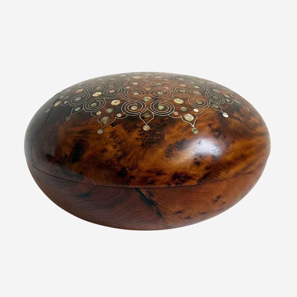 Vintage Inlay Burl Cedar Wood Bowl - Image 1
