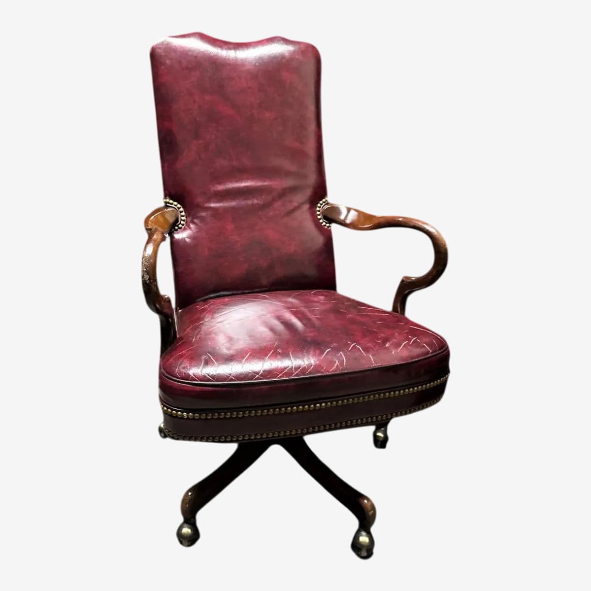 Hancock & Moore Vintage Burgundy Leather Executive Swivel Chair - Late 20th Century - Image 1
