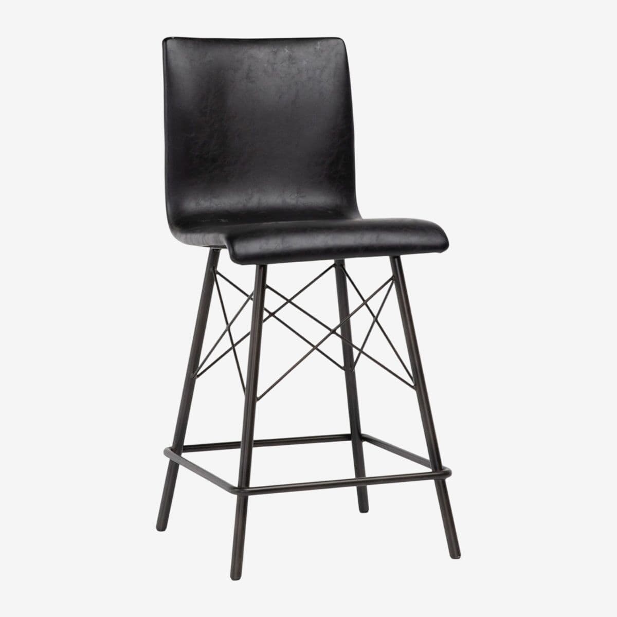 Black Leather & Iron Counter Stool - Image 1
