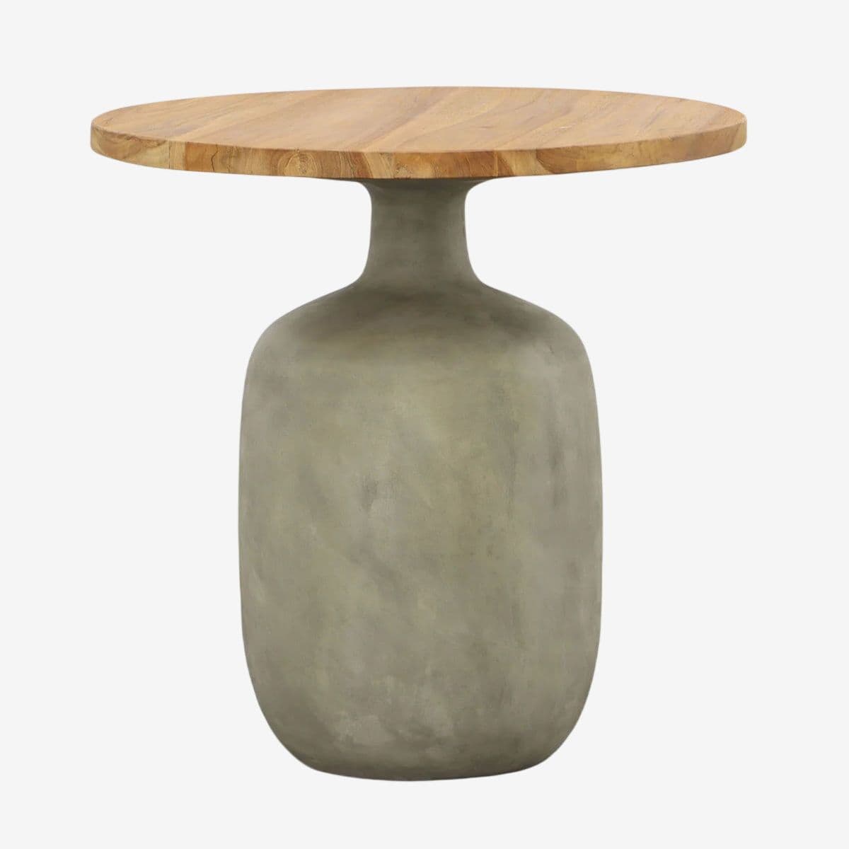 Round Outdoor Concrete & Teak Side Table Medium - Image 1