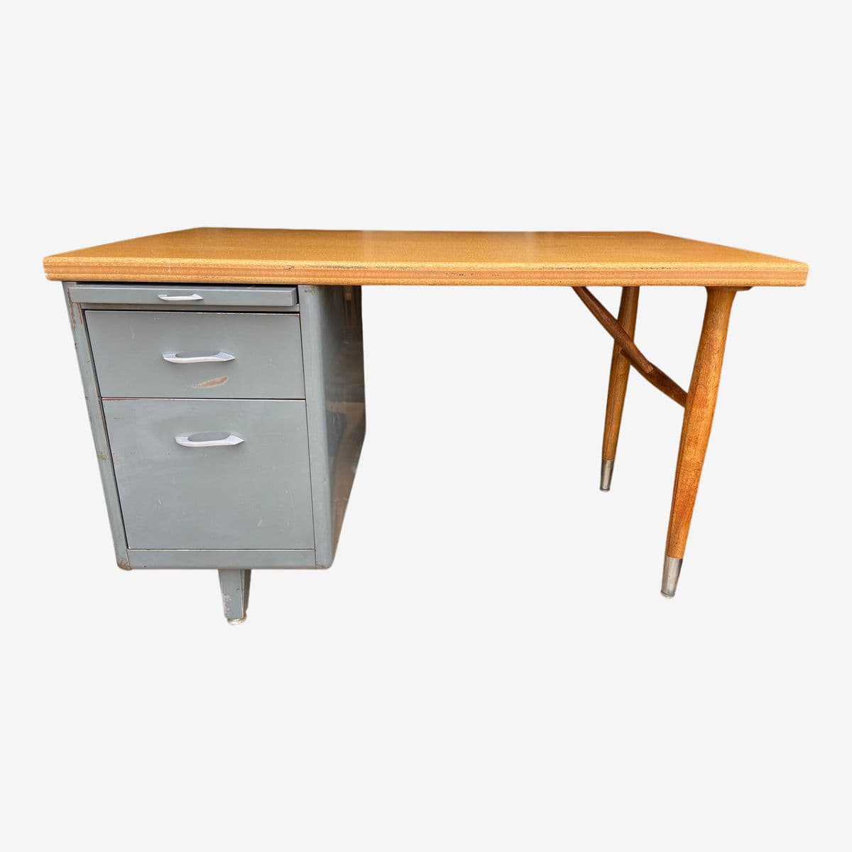 1960s Vintage Mid Century Modern Metal Tanker Desk - Image 1