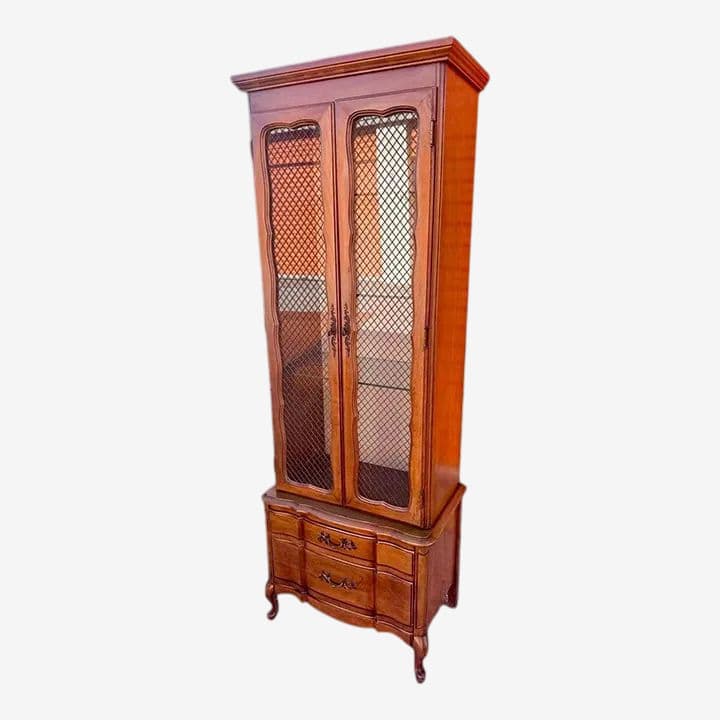 Solid Cherry Wood French Provincial Style China Cabinet Made in North Carolina - Vintage Mid 20th Century - Image 1