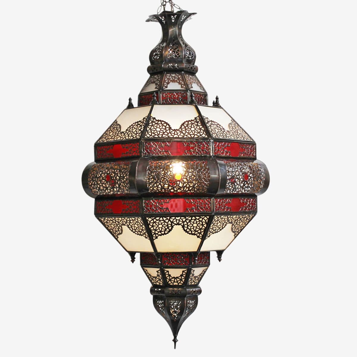 Red & White Moroccan Pendant Light - Image 1