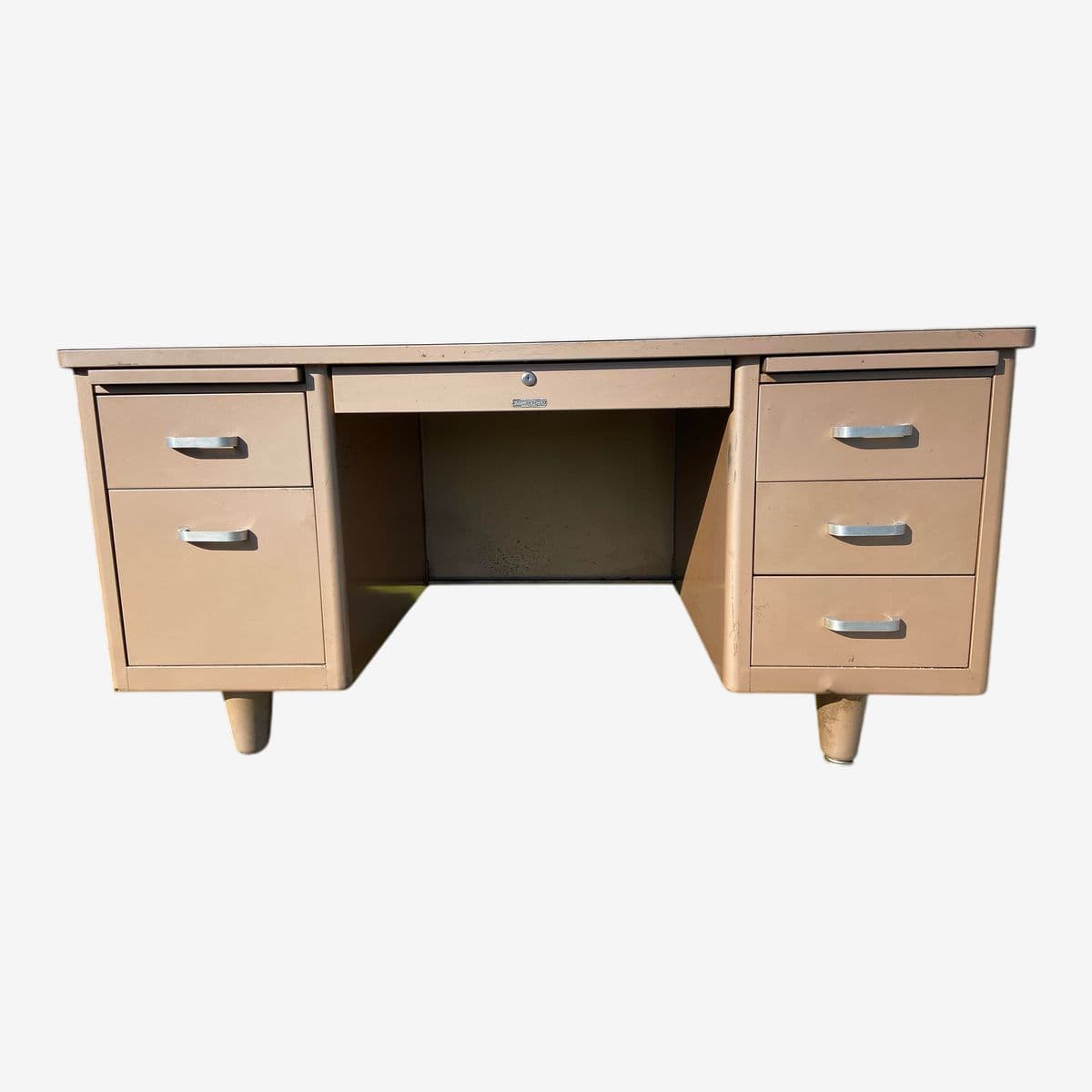 1960s McDowell & Craig Vintage Mid Century Modern Metal Tanker Desk - Image 1
