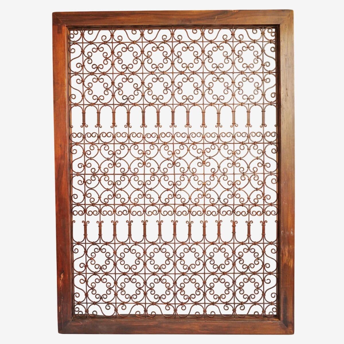 Large Wood Framed Open Iron Screen - Image 1