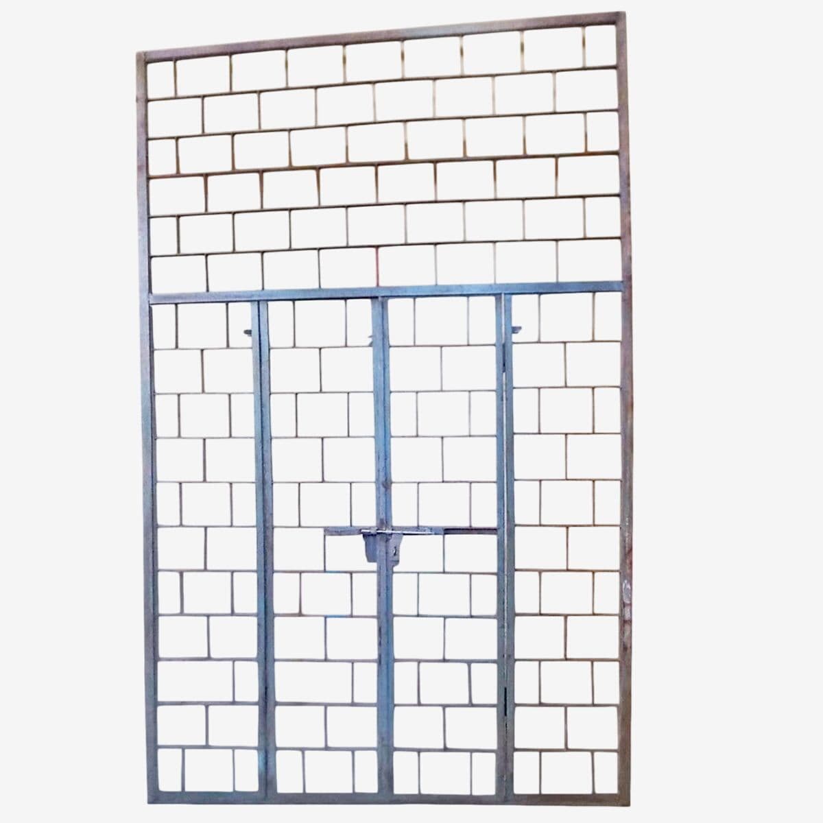 Vintage Blue Brick Pattern Iron Gate - Image 1