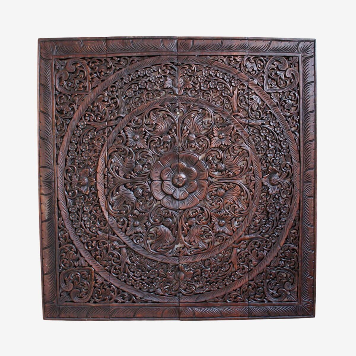 Dark Wax Square Teak Carved Panel 48 - Image 1